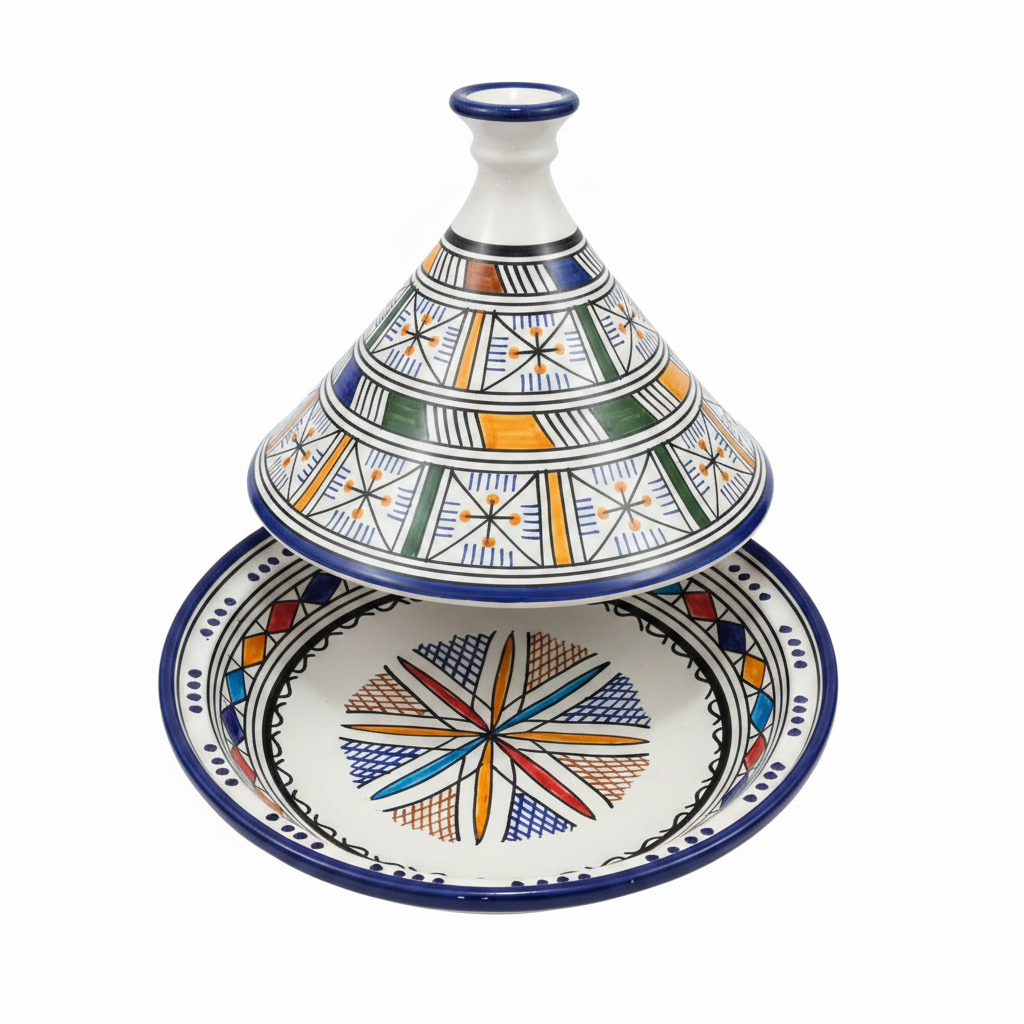 Tajine marocain en céramique multicolore peint à la main