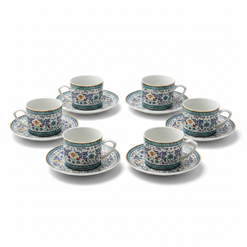 Coffret 6 tasses à café en porcelaine avec motifs floraux